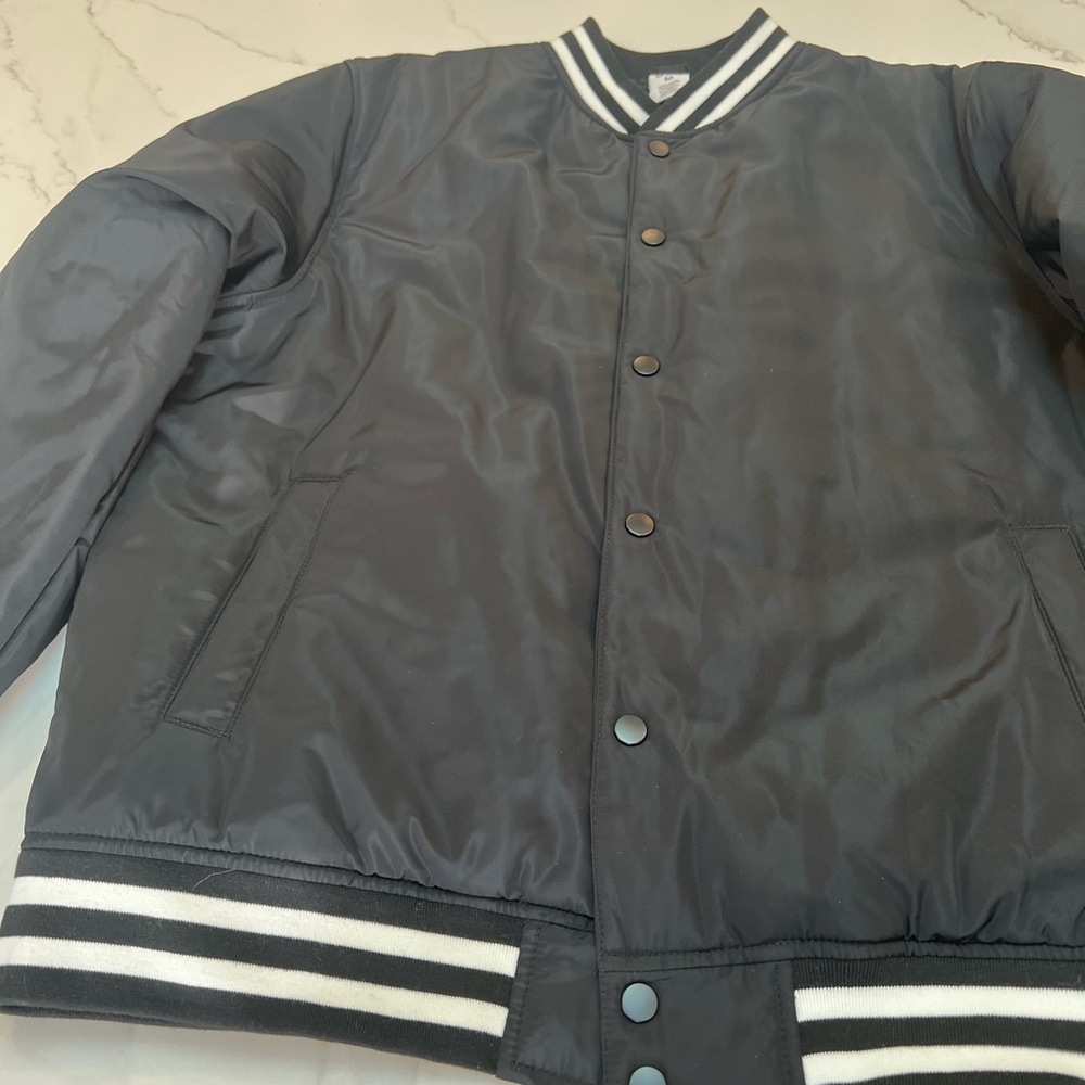 DSG Black Bomber Jacket with Striped Accents Very Comfortable, never worn.